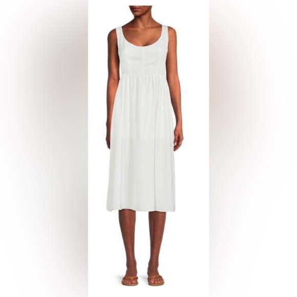 WeWoreWhat Corset square neck bodice satin charmeuse Whisper White MIDI dress - Picture 2 of 4